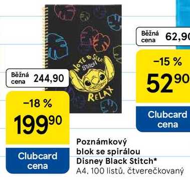 Poznámkový blok se spirálou Disney Black Stitch, A4. 100 listů, čtverečkovaný 