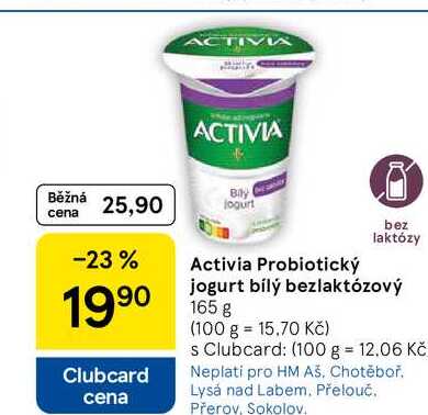 Activia Probiotický bez laktózy jogurt bílý bezlaktózový, 165 g 
