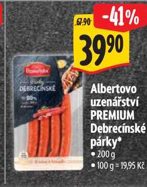 Albertovo uzenářství PREMIUM Debrecínské párky, 200 g