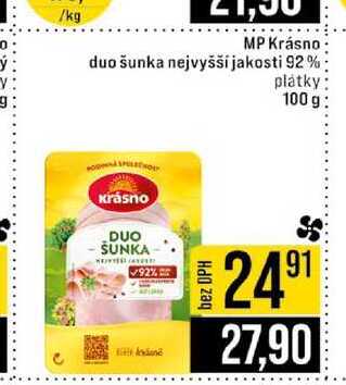 MP Krásno duo šunka nejvyšší jakosti 92% plátky 100 g