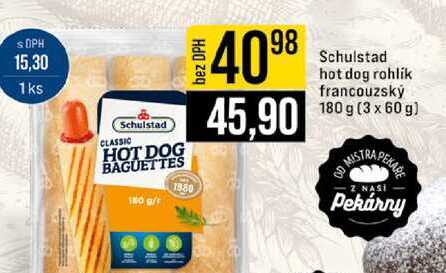 Schulstad hot dog rohlík francouzský 180 g (3 x 60 g)