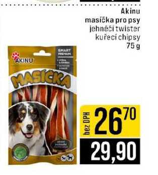 Akinu masička pro psy jehněči twister kuřecí chipsy 75g