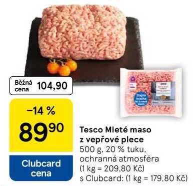 Tesco Mleté maso z vepřové plece, 500 g, 20% tuku 