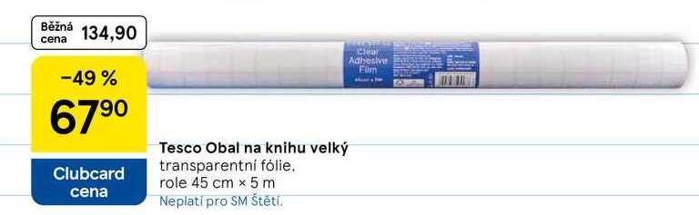 Tesco Obal na knihu velký transparentní fólie, role 45 cm x 5 m 