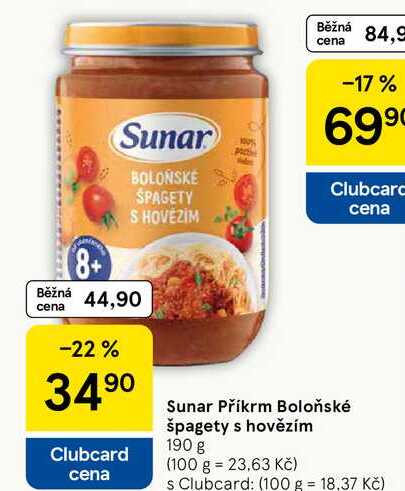 Sunar Příkrm Boloňské špagety s hovězím, 190 g 
