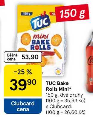 TUC Bake Rolls Mini, 150 g, dva druhy  