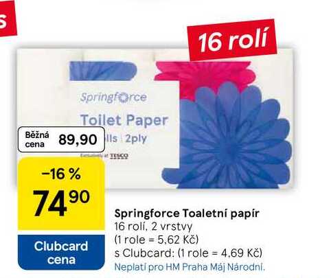 Springforce Toaletní papír, 16 rolí, 2 vrstvy 