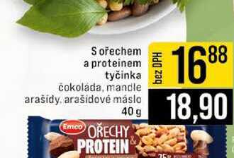 S ořechem a proteinem tyčinka čokoláda, mandle arašídy, arašidové máslo 40 g 