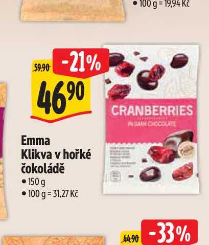   Emma Klikva v hořké čokoládě 150 g 