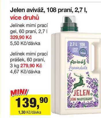 Jelen aviváž, 108 praní, 2,7 l
