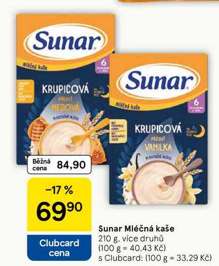 Sunar Mléčná kaše, 210 g 