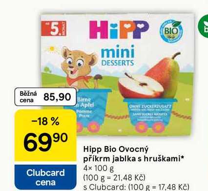 Hipp Bio Ovocný příkrm jablka s hruškami, 4× 100 g  