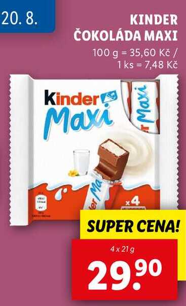 KINDER ČOKOLÁDA MAXI, 4x 21 g