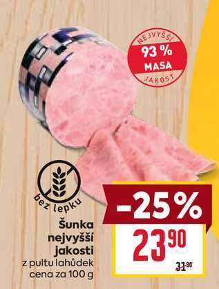 Šunka nejvyšší jakosti z pultu lahůdek cena za 100 g