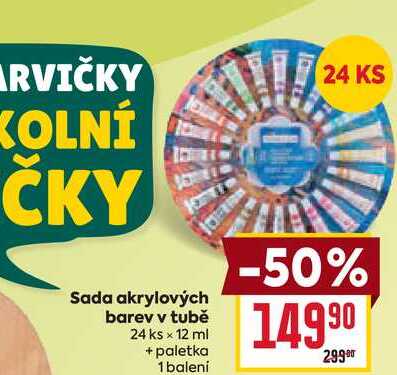 Sada akrylových barev v tubě 24 ks × 12 ml + paletka 1 baleni