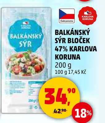BALKÁNSKÝ SÝR BLOČEK 47% KARLOVA KORUNA, 200 g 