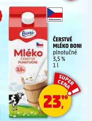 ČERSTVÉ MLÉKO BONI plnotučné, 1 l  