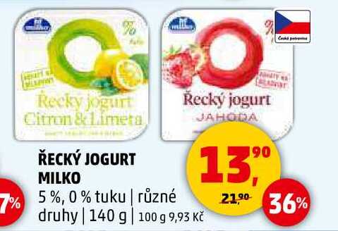 ŘECKÝ JOGURT MILKO 5%, 0% tuku, 140 g