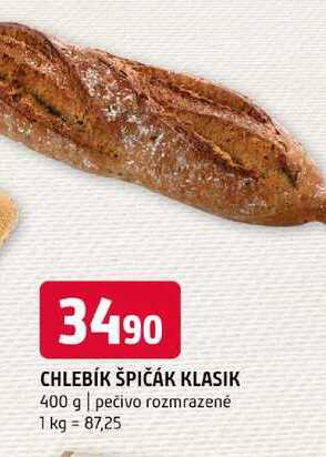 Chlebík špičák klasik 400 g pečivo rozmrazené 