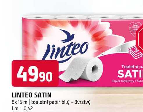 LINTEO SATIN 8x 15 m toaletní papír bílý 3vrstvý 