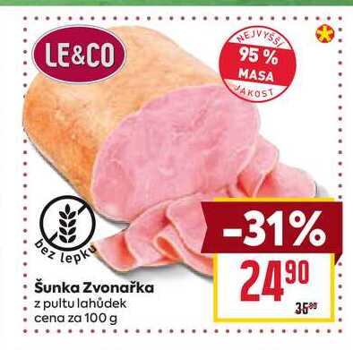Šunka Zvonařka z pultu lahůdek cena za 100 g