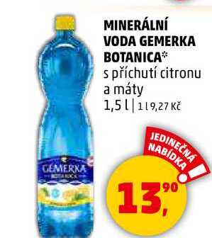 MINERÁLNÍ VODA GEMERKA BOTANICA s příchutí citronu a máty, 1,5 l