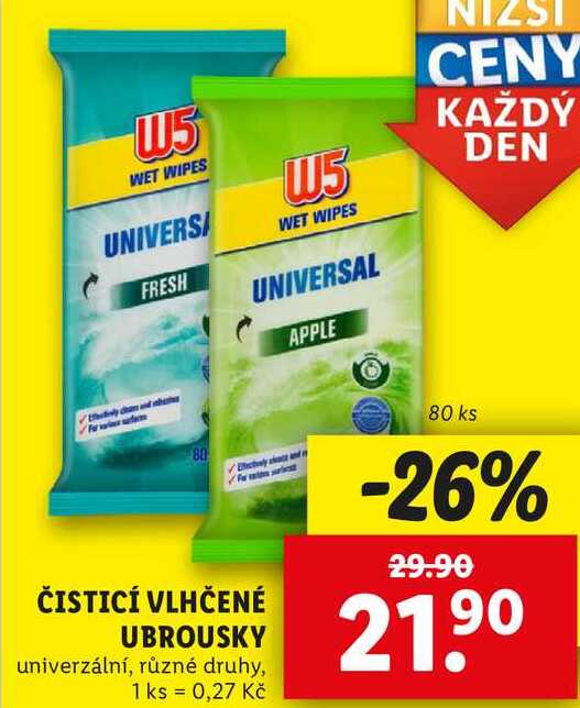 ČISTICÍ VLHČENÉ UBROUSKY, 80 ks
