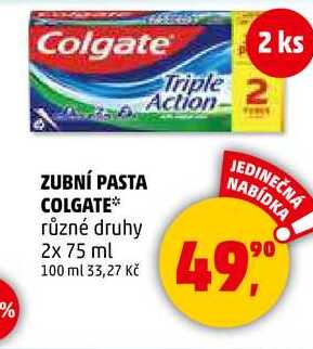 ZUBNÍ PASTA COLGATE různé druhy, 2x 75 ml  