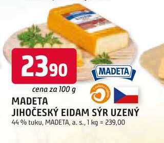 MADETA JIHOČESKÝ EIDAM SÝR UZENÝ 44% tuku, 100 g