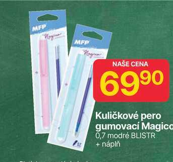 Kuličkové pero gumovací Magica 0,7 modré BLISTR + náplň 