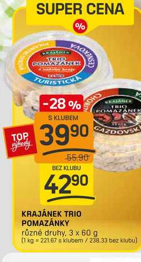 KRAJÁNEK TRIO POMAZÁNKY různé druhy, 3 x 60 g 