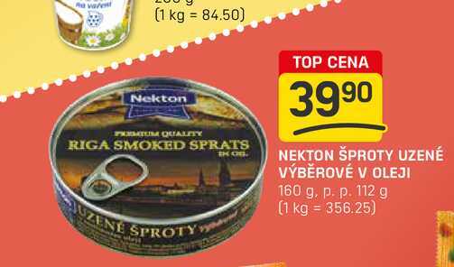 NEKTON ŠPROTY UZENÉ VÝBĚROVÉ V OLEJI 160 g, p. p. 112 g