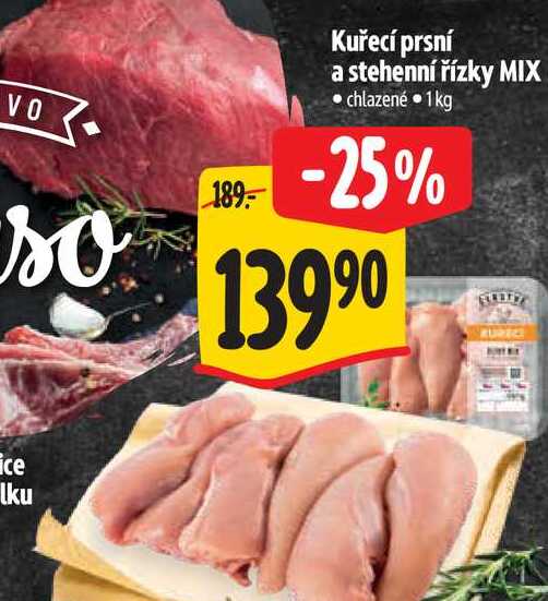  Kuřecí prsní a stehenní řízky MIX  1 kg