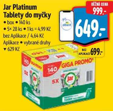 Jar Platinum Tablety do myčky,140 ks 