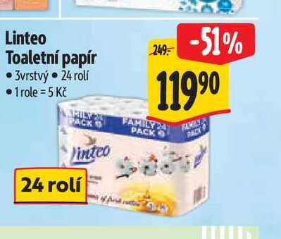 Linteo Toaletní papír  3vrstvý 24 rolí  