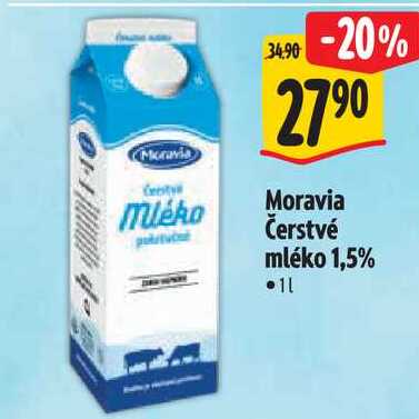Moravia Čerstvé mléko 1,5%, 1 l