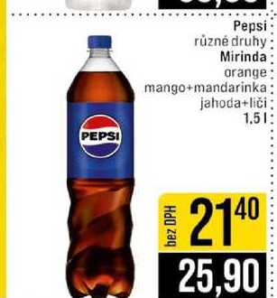 Pepsi různé druhy Mirinda orange mango+mandarinka jahoda+liči 1.5l