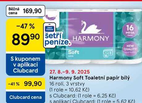 Harmony Soft Toaletní papír bílý, 16 rolí, 3 vrstvy 