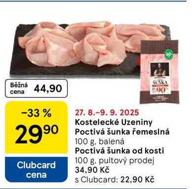 Kostelecké Uzeniny Poctivá šunka řemeslná, 100 g 