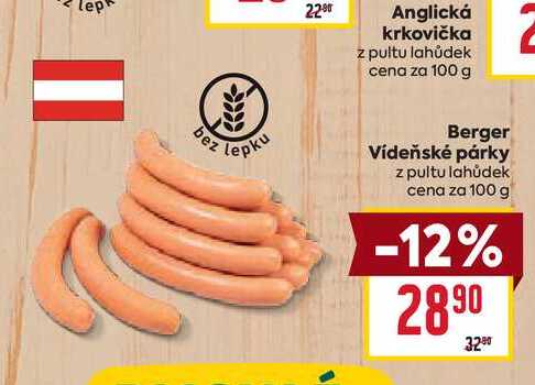 Berger Vídeňské párky z pultu lahůdek cena za 100 g