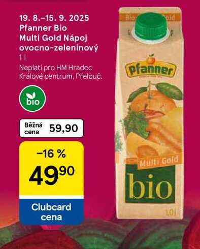 Pfanner Bio Multi Gold Nápoj ovocno-zeleninový, 1 l