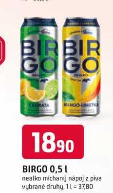 BIRGO 0,5 L nealko míchaný nápoj z piva vybrané druhy
