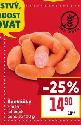 Špekáčky z pultu lahůdek cena za 100 g  