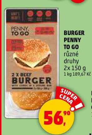 BURGER PENNY TO GO různé druhy, 2x 150 g 
