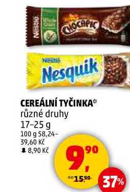 CEREÁLNÍ TYČINKA různé druhy, 17-25 g  