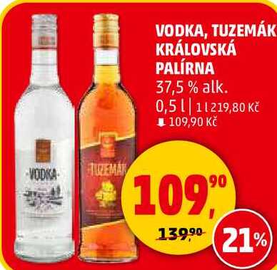 VODKA, TUZEMÁK KRÁLOVSKÁ PALÍRNA 37,5% alk., 0,5 l