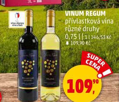 VINUM REGUM přívlastková vína různé druhy, 0,75 l