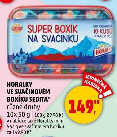 HORALKY VE SVAČINOVÉM BOXÍKU SEDITA různé druhy, 10x 50 g 
