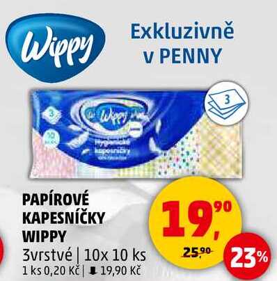 PAPÍROVÉ KAPESNÍČKY WIPPY 3vrstvé, 10x 10 ks  