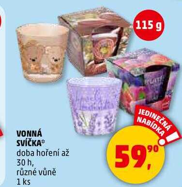 VONNÁ SVÍČKA doba hoření až 30 h, různé vůně, 1 ks